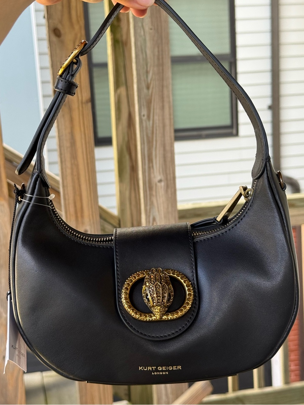 Kurt Geiger Small Black Chelsea Hobo with Crossbody Chain
